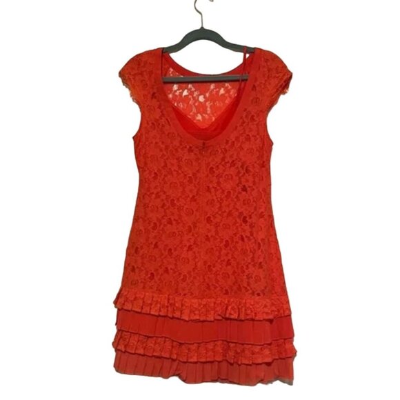 Jessica Simpson Women's Size 4 Tiered Hem Lace Dress Hot Coral Excellent VERY ge - Picture 4 of 6